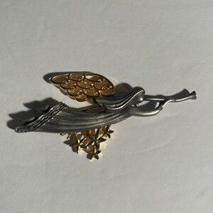 Angel Pin in Silver Tone with Gold Tone Wings